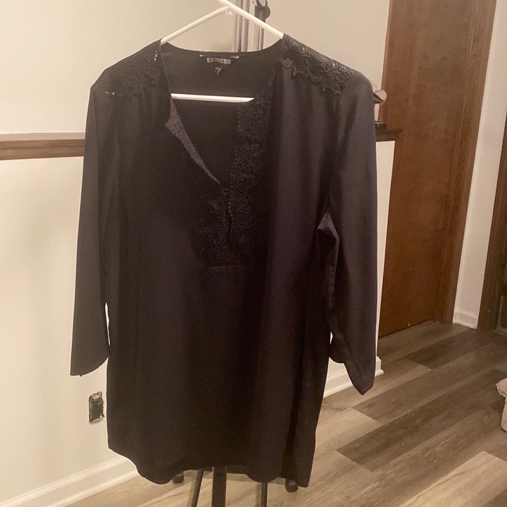 Large Black Express Lace Detail Blouse